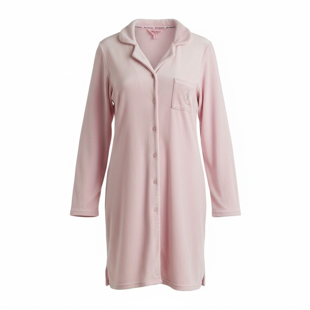 Juicy Couture Pink Velour Embellished Logo Nightshirt Sleepshirt Lounge L